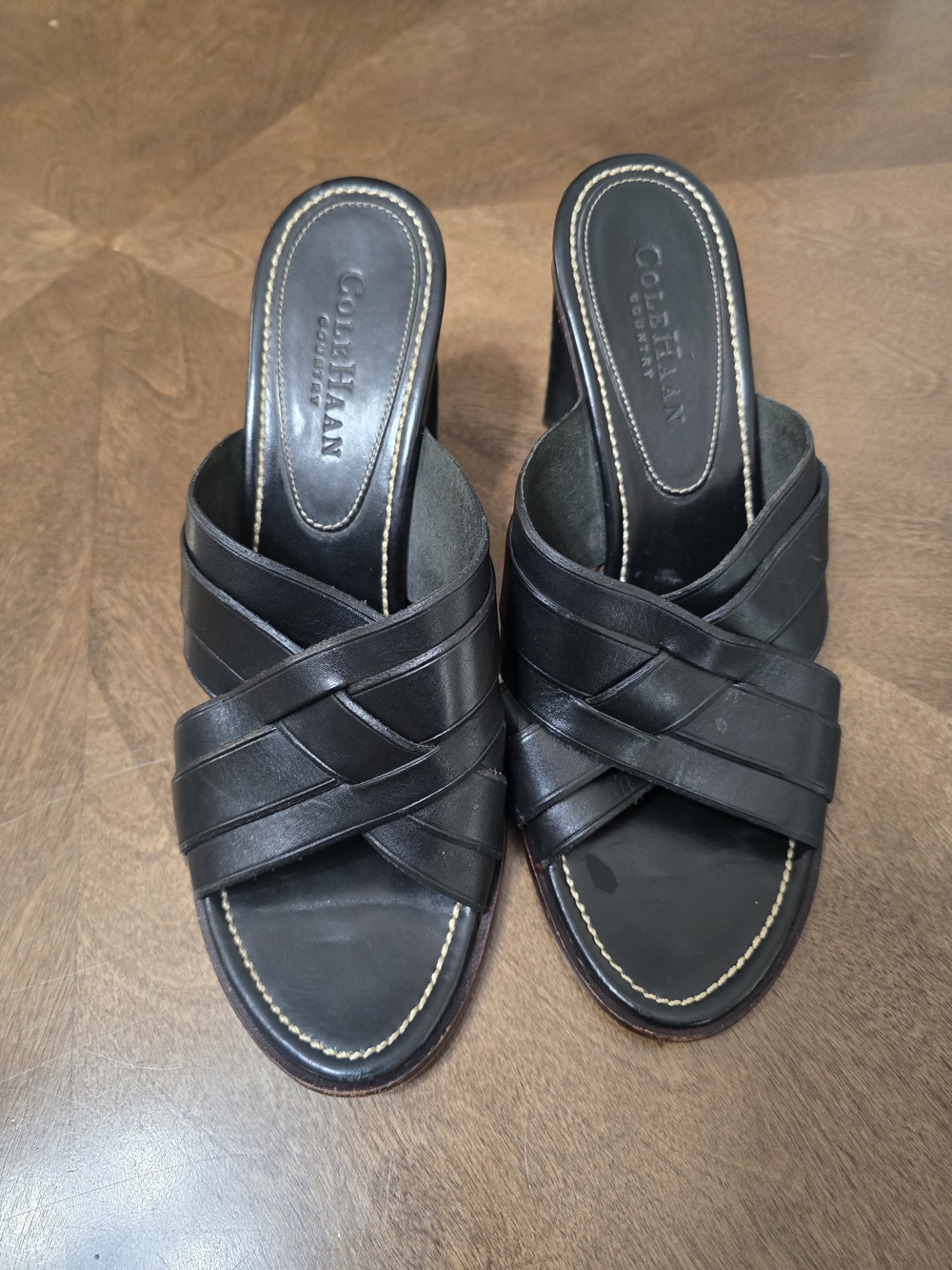 Cole Haan Black Leather Crisscross Slide Sandals